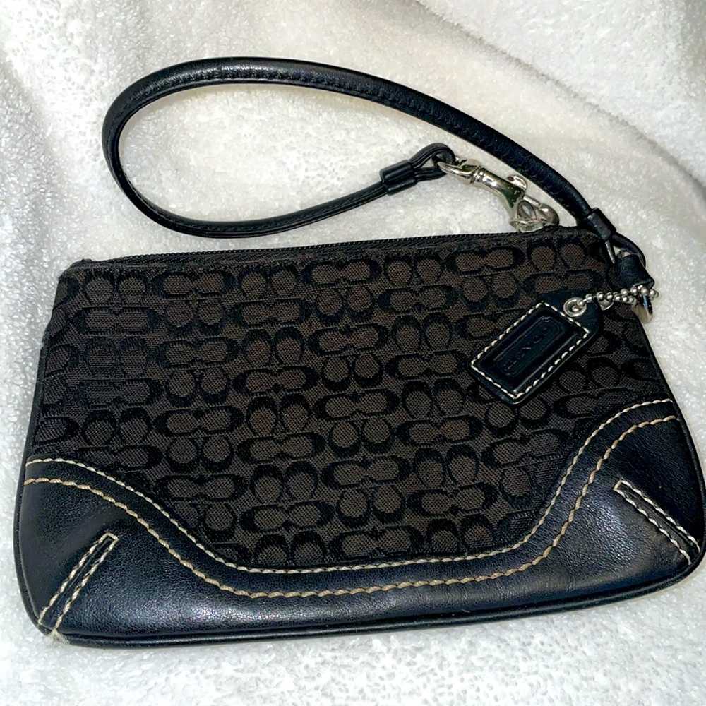 Vintage Coach Black Mini Bag with Signature Fabric and Leather Trim